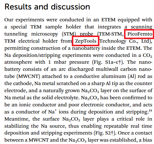 燕山大學:鈉金屬沉積/剝離動力學過程的原位觀察(圖1) 原位TEM-STM樣品桿搭建了原位測試環境1.png